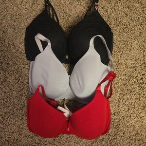 Victoria's Secret Lace Bra Trio - Black, White, Red